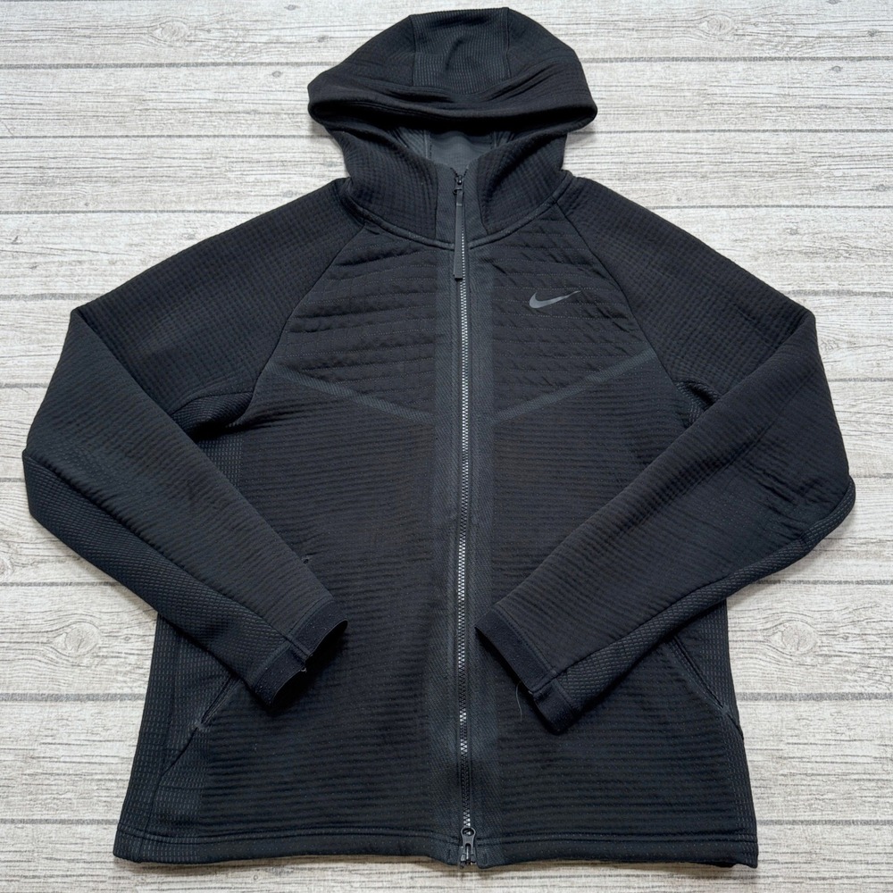 Nike Hoodie Men's Small Black Zip Up Waffle Knit Tech Fleece Windrunner Athletic